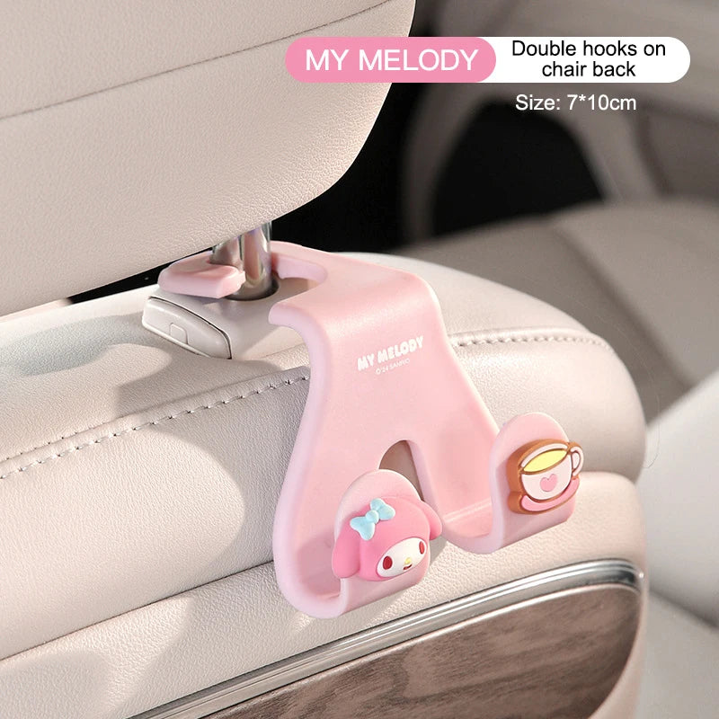 Kawaii Hello Kitty Car Seat Headrest Hook Sanrio Cinnamoroll Kuromi Auto Back Seat Organizer Hanger Storage Car Interior