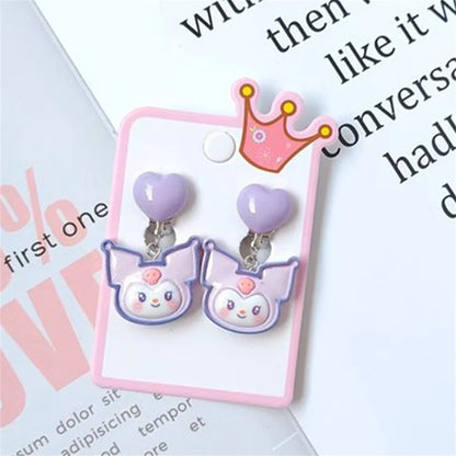 1Pair Sanrio Hello Kitty Cinnamoroll Kuromi Ear Clip Cartoon Cute Sweet Girl Creative Exquisite Pendant Earrings Jewelry Gifts