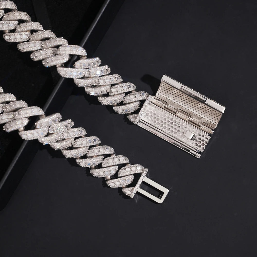 Wong Rain ヒップホップロック 925 スターリングシルバー VVS1 3EX D 本物のモアサナイト フルダイヤモンド ジェム 18MM キューバンチェーン ネックレス ファインジュエリー
