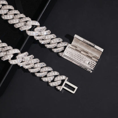 Wong Rain ヒップホップロック 925 スターリングシルバー VVS1 3EX D 本物のモアサナイト フルダイヤモンド ジェム 18MM キューバンチェーン ネックレス ファインジュエリー