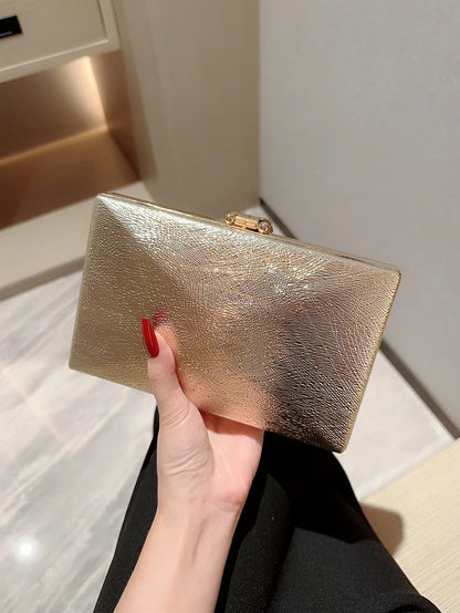2024 Metallic Party Clutch Purse Box Shape Evening Bags Gold Silver White Handbag Purses Women Bridal Wedding Metal Clutches Bag