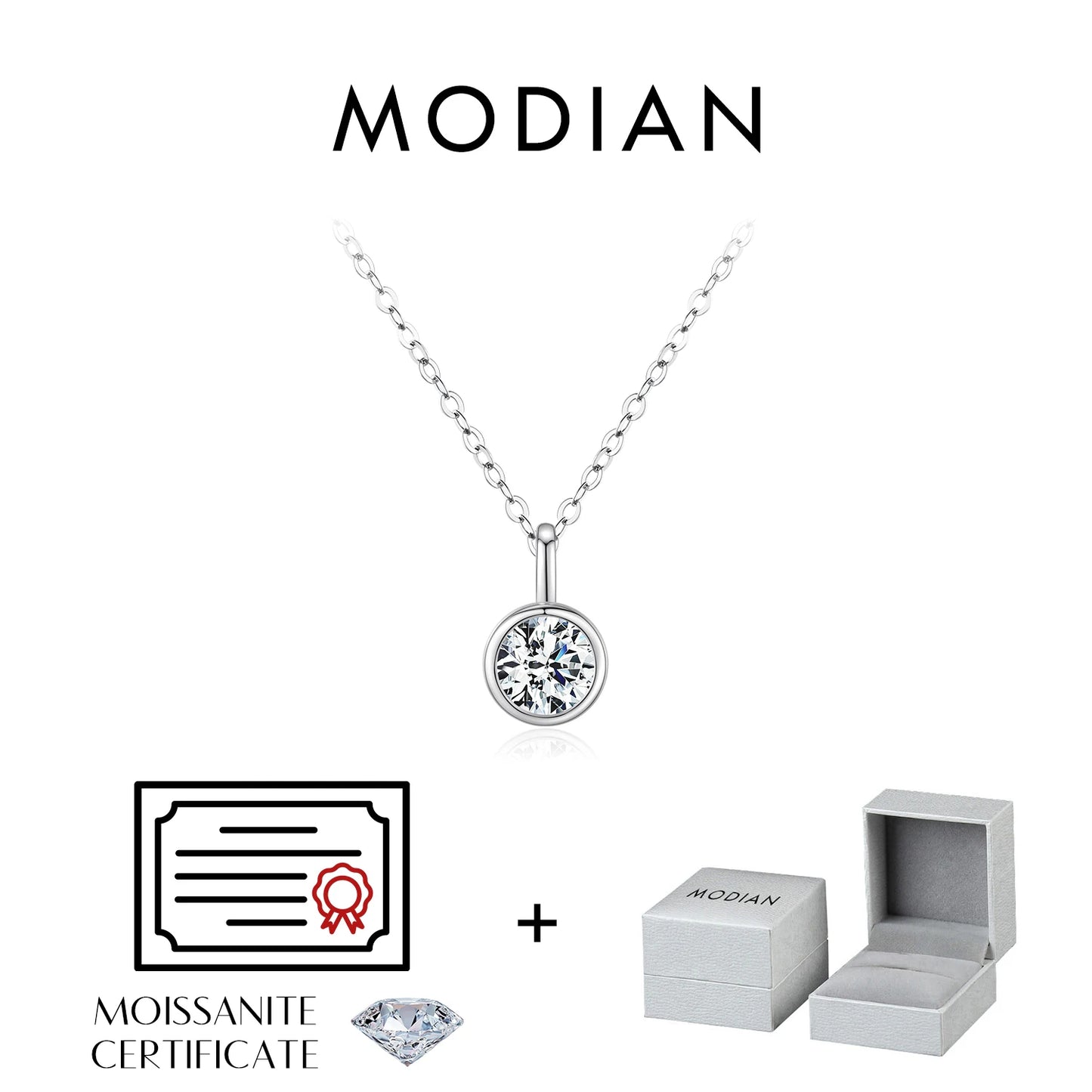 MODIAN 1カラット Dカラー ラウンド ベゼルセッティング モアサナイト ペンダント ネックレス 925シルバー ラボダイヤモンド レディース ジュエリー 証明書付きボックス