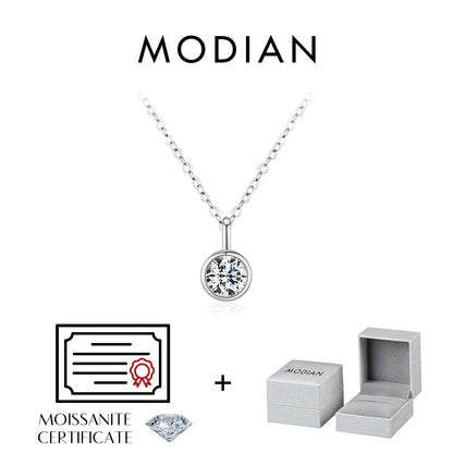 MODIAN 1カラット Dカラー ラウンド ベゼルセッティング モアサナイト ペンダント ネックレス 925シルバー ラボダイヤモンド レディース ジュエリー 証明書付きボックス