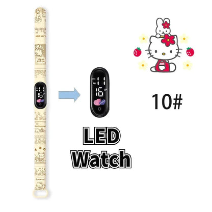 Cartoon Hello Kittys Electronic Led Sports Watch Kawaii Sanrio Kuromi Cinnamoroll Student Child Printing Water Proof Gifts Toys