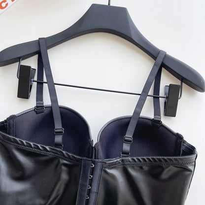 SINGREINY Sexy Cool Girl PU Leather Camis 2025 Fashion Black Backless Straps Tank Women American Retro Clubwear Slim Crop Tops