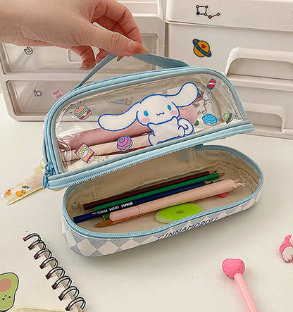 Cartoon Hello Kitty Pencil Case Cute Sanrio Kuromi Large Capacity Double Layer Multifuntion Portable Pen Cosmetic Bag Kids Gift