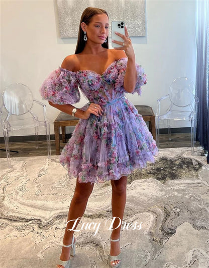 Lucy Customized Floral Fabric Elegant Womens Party Dresses Women 2025 Graduation Gown Robes De Cocktail Women's Dress Mini Skirt