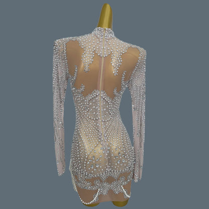 High-end Rhinestones Elegant Sparkly Mini Dress for Women Sexy Party Pearls Crystals Short Dress Luxury Gala Evening Dress Pansi