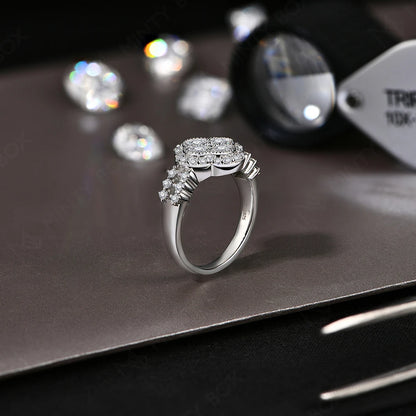 MINTYBOX モアサナイト 18k ホワイトゴールドメッキ ダイヤモンドリング レディース S925 スターリングシルバー 婚約 結婚式 ファインジュエリー 四つ葉