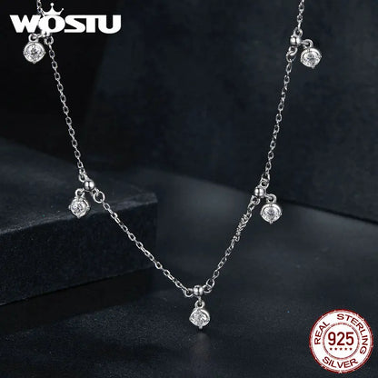WOSTU 0.5CT モアサナイトビーズチェーンネックレス レディース用 925スターリングシルバー ダイヤモンドカット スターリーモアサナイト ネックレス パーティージュエリー
