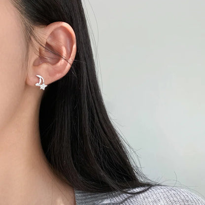 SOFTPIG Real 925 Sterling Silver Zircon Star Moon Stud Earrings For Women Classic Fine Jewelry Minimalist Accessories
