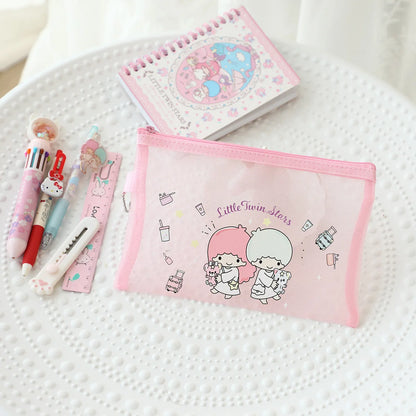 Kawaii Hello Kitty Stationery Bag Cute Cartoon Mesh Storage Bag Transparent Desktop Decoration Student Supplies Gift Wholesale