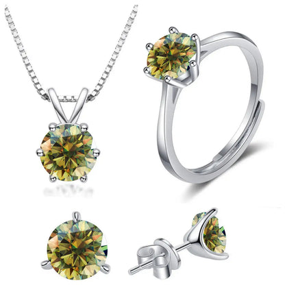 925スターリングシルバー 1CT*4 Dカラー モアサナイト リング イヤリング ネックレス セット ファインジュエリーセット エレガント レディースジュエリー パーティー ウェディング用
