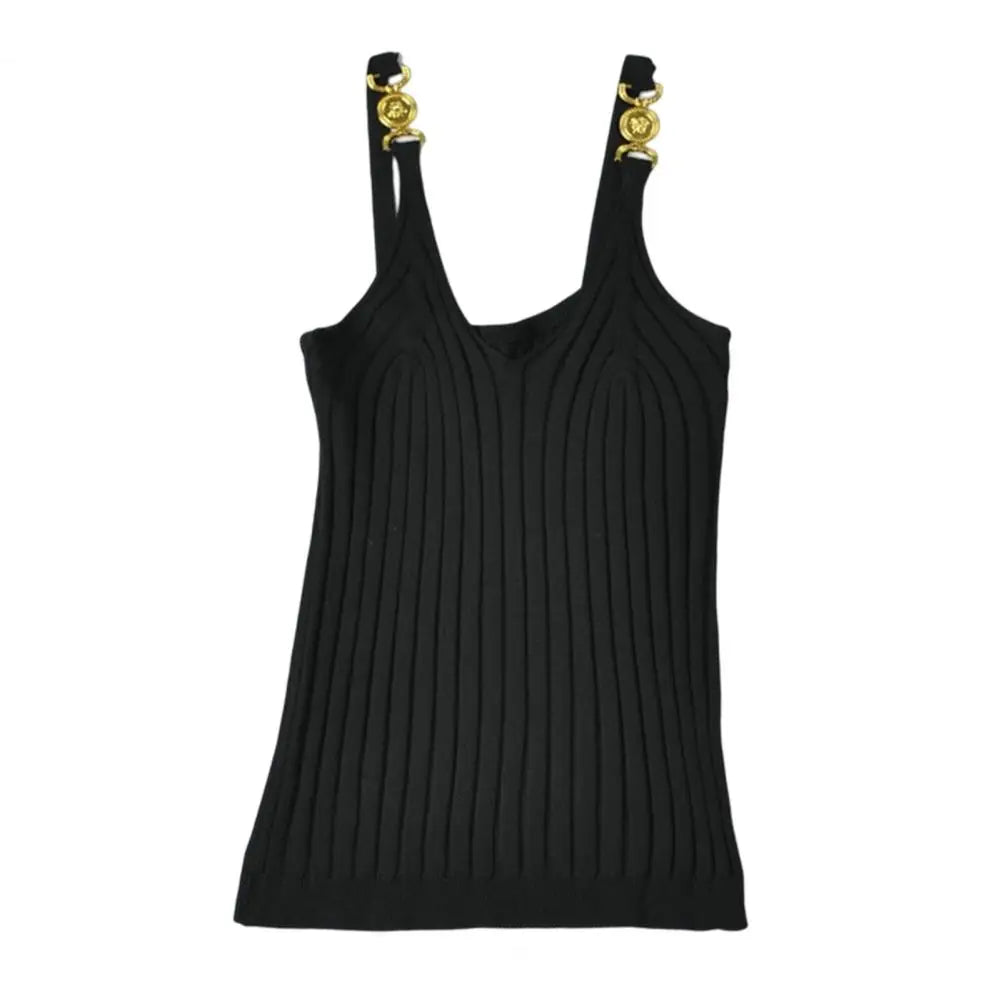 Women's Vest Solid Color Metal V Neck Backless Sleeveless Daily Wear Slim Striped Women's Summer Vest Women's Camisole Tops