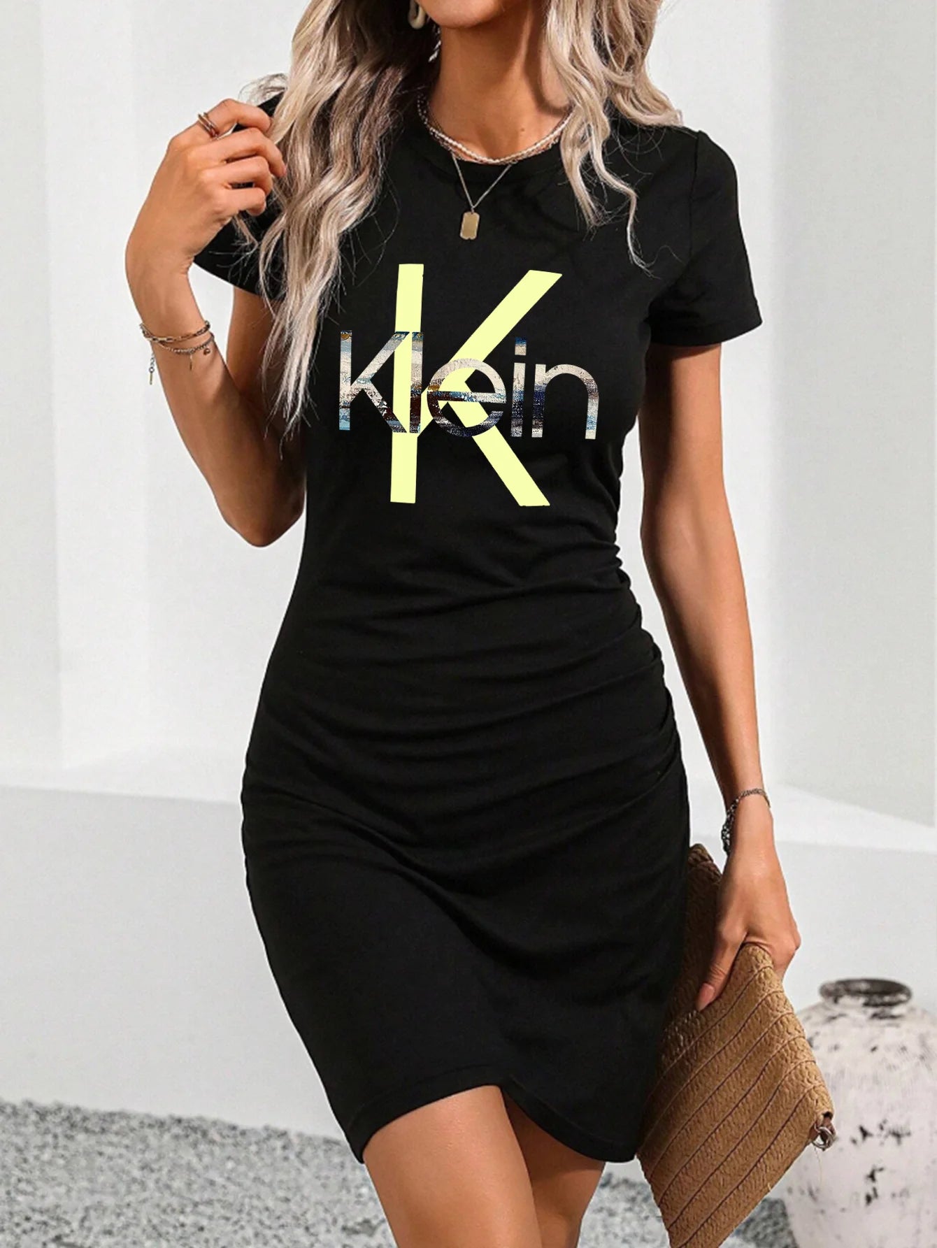 summer Short sleeves black tshirt dress Women's Casual  Graphic TShirt Dress  Short Sleeve Round Neck Loose Fit SpringSummer