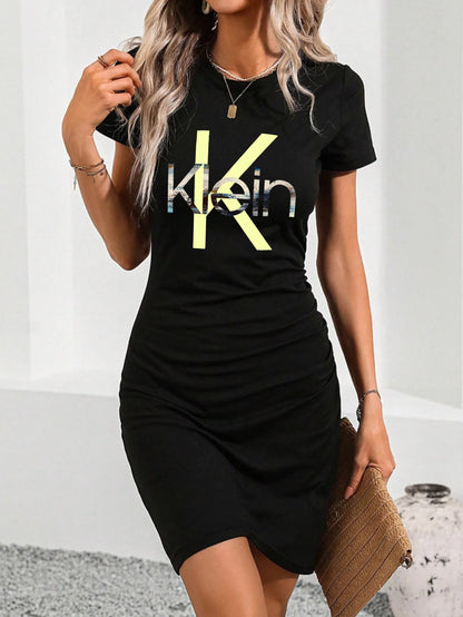 summer Short sleeves black tshirt dress Women's Casual  Graphic TShirt Dress  Short Sleeve Round Neck Loose Fit SpringSummer