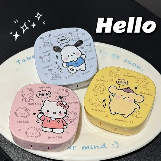 Contact Lens Box Cute Cartoon Doll Pattern Contact Lens Companion Box Care Box Portable Cartoon Box with Mirror
