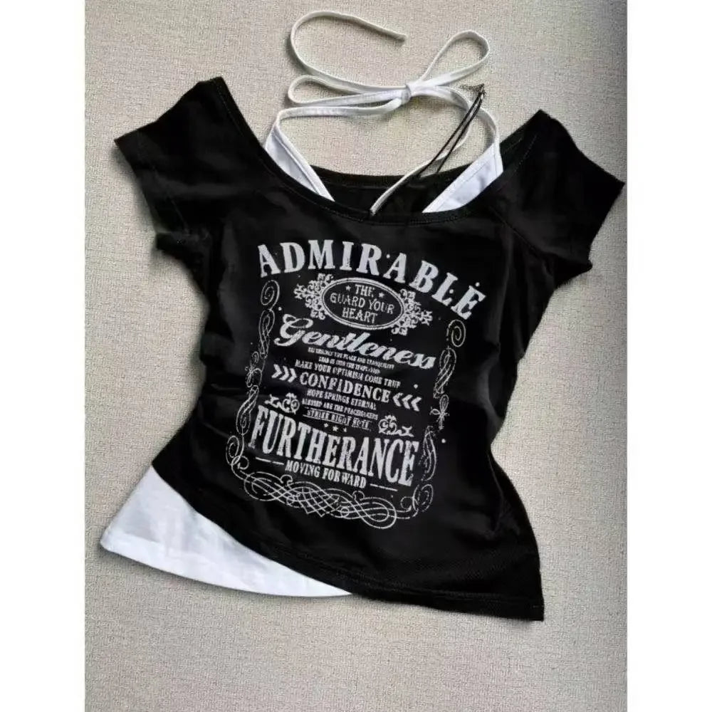 Vintage Clothes Women Print Sexy Punk Streetwear Slim Femme Tees Shirt Gothic Casual Grunge T Shirts 2000s Emo Y2k Crop Top