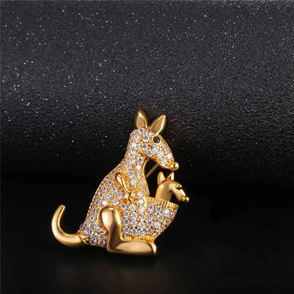 Clear White CZ Kangaroo Mother and Child Brooches Pin for Woman Cubic Zirconia Pave Setting Luxury Style Jewelry Gift for Her