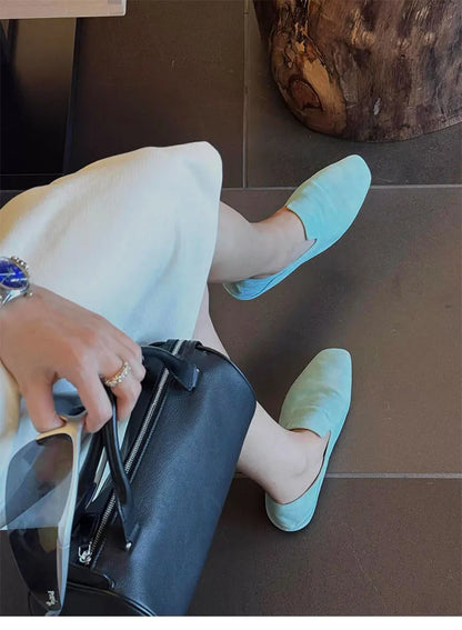 Loafers Woman Genuine leather Comfortable  Commuter Work Shoes Fashionable Summer Schoenen Dames Sliders Square Head Flat Shoes