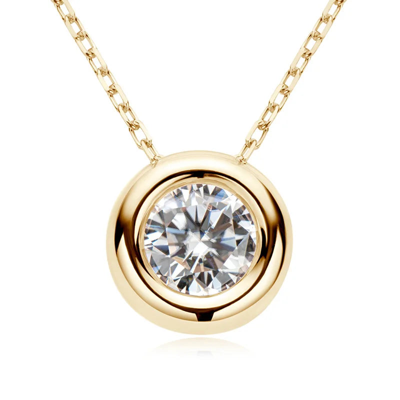 Lycfn 1CT Round Bezel Setting Moissanite Pendant Necklace For Women 925 Sterling Silver With GAR Clavicle Bubble Chain Jewelry