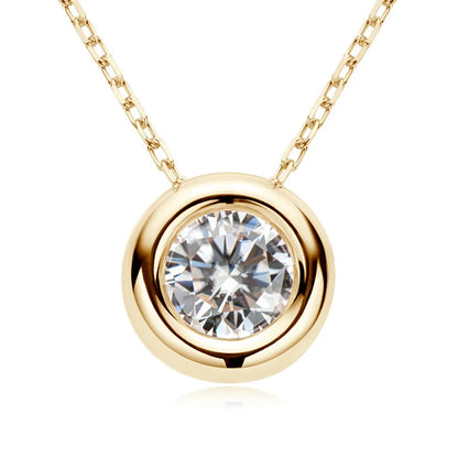 Lycfn 1CT Round Bezel Setting Moissanite Pendant Necklace For Women 925 Sterling Silver With GAR Clavicle Bubble Chain Jewelry