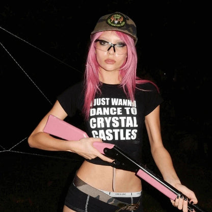 Aesthetic Slim Fit Punk Emo Girls Sexy Tee Gothic Vintage Black Crop Tops Women's Streetwear Grunge Cute Baby Tee Y2k Clothes