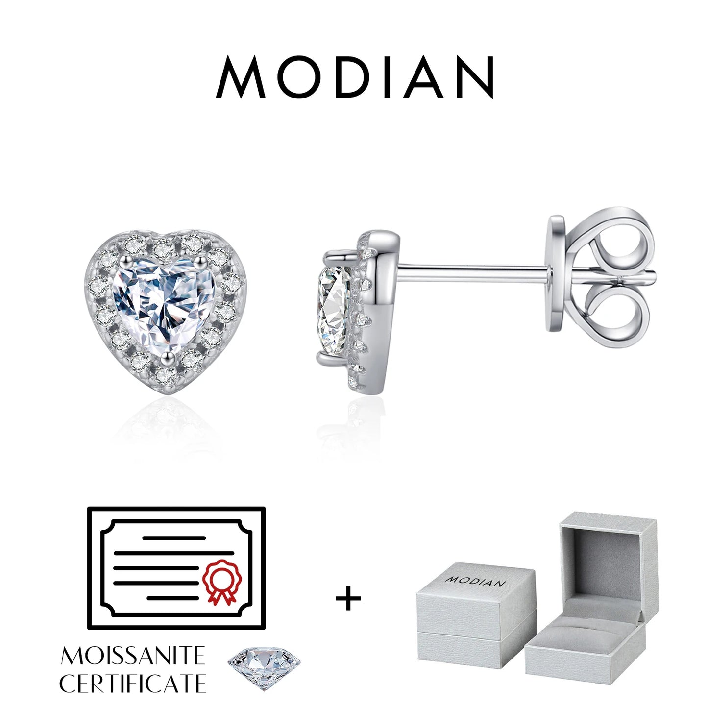 MODIAN Moissanite D Color Stud Earrings Hearts Cut Lab Created Diamond 925 Sterling Silver Romantic Earrings For Women Jewelry