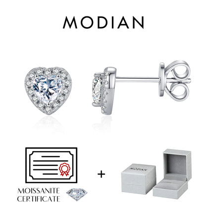 MODIAN Moissanite D Color Stud Earrings Hearts Cut Lab Created Diamond 925 Sterling Silver Romantic Earrings For Women Jewelry