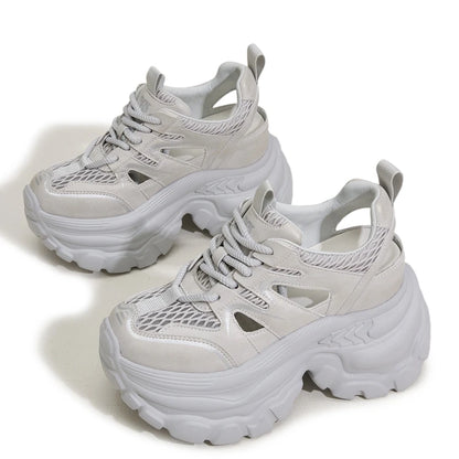AUTUSPIN 9cm ハイプラットフォーム レディースサンダル 夏ファッション スポーツスタイル ホロウアウト サンダル 女性用 通気性メッシュシューズ 34-39