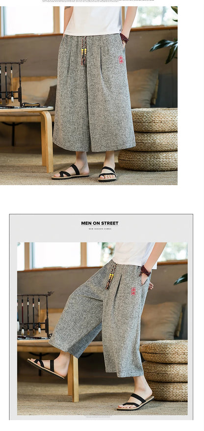Japan Style Kimono Pants Men Bath Pant Japanese Samurai Harajuku Casual Loose Mens Shorts Yukata Wide Leg Trousers Plus Size 5XL