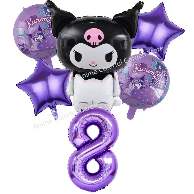 6pcs Sanrio Kuromi Balloon Set Children Anime Cartoon Cute 1-10 Birthday Number Airballoon Boys Girls Party Decorative Products