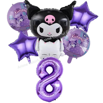 6pcs Sanrio Kuromi Balloon Set Children Anime Cartoon Cute 1-10 Birthday Number Airballoon Boys Girls Party Decorative Products