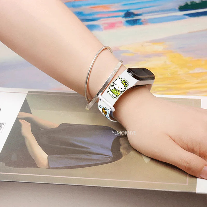 Cartoon Hello Kittys Electronic Led Sports Watch Kawaii Sanrio Kuromi Cinnamoroll Student Child Printing Water Proof Gifts Toys