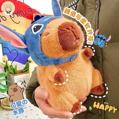 Capibara Plushies Doll Disney Stitch Pikachu Kuromi Lucifer Cat Hat Capybara Plush Toy Cartoon Stuffed Animal Doll Xmas Gifts