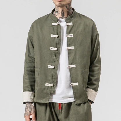 Chinese Wind Cotton Buckle Large Men's Casual Jacket Jacket Retro Stand-up Collar Tang Suit Top Batch