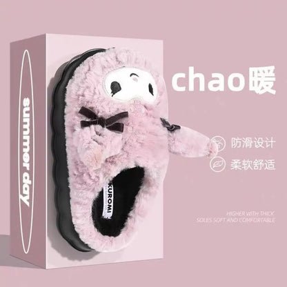 Sanrio Kuromi Winter Women Plush Slippers Anime Kawaii Home Cotton Shoes Cartoon Girls Soft Keep Warm Slippers Student Dormitory