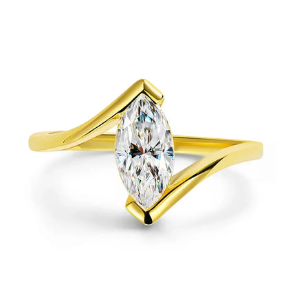 Smyoue 18K Plated 1CT Marquise Cut Moissanite Solitaire Ring for Women 100% 925 Sterling Silver Lab Diamond Weddind Band Bride