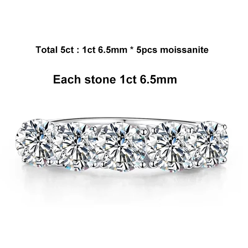 NeeTim 5mm 6.5mm Full Moissanite Ring for Women S925 Sterling Silver Eternity Sparkling Diamond Band Wedding Rings Jewelry