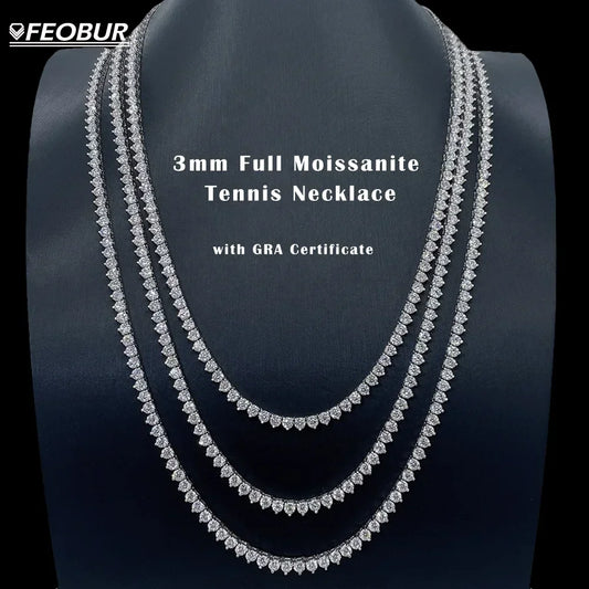 FEOBUR 3mm モアサナイト テニスネックレス レディース メンズ S925 スターリングシルバー フルダイヤモンド ネックチェーン GRA トレンディジュエリー ギフト