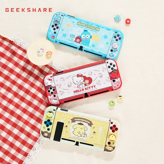 Sanrio Figure Hello Kitty Switch Ns/Oled Protective Case Hard Shell Protective Cover Plug Base Cute Peripheries Game Accessories