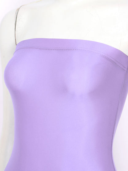 Sexy Women Oil Glossy Sheer Bodycon Dress Females See Through Strapless Pencil Dress Smooth Tight Mini Dress Clubwear