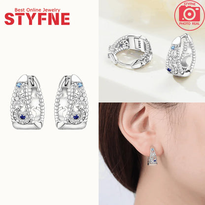 New 925 Silver Blue Zircon Star Earrings Interactive Love Wave Hoop Earrings Original Jewelry Fot Wedding Birthday Women Gifts