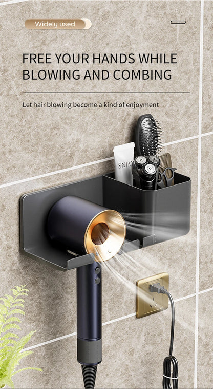 Hair Dryer Holder Wall Mounted Hair Straightener Dryer Hair Stand Bathroom Organizer Shelves Washroom Organization Shelves