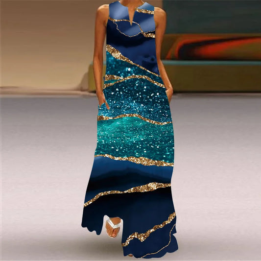 Summer Sexy Maxi Dresses Women Sleeveless V-Neck Robe Party 2025 Retro Loose Beach Vestidos Y2k  S-5XL