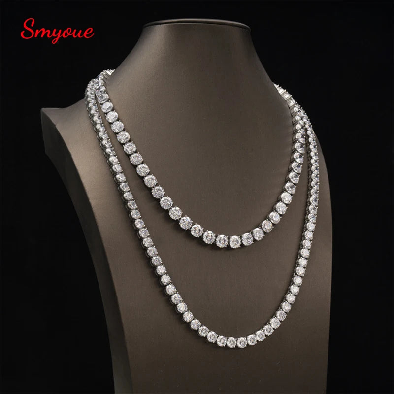 Smyoue 4/5mm フルモアサナイト ネックレス メンズ レディース キラキラ ラボダイヤモンド ネックレス テニスチェーン 925スターリングシルバー ファインジュエリー