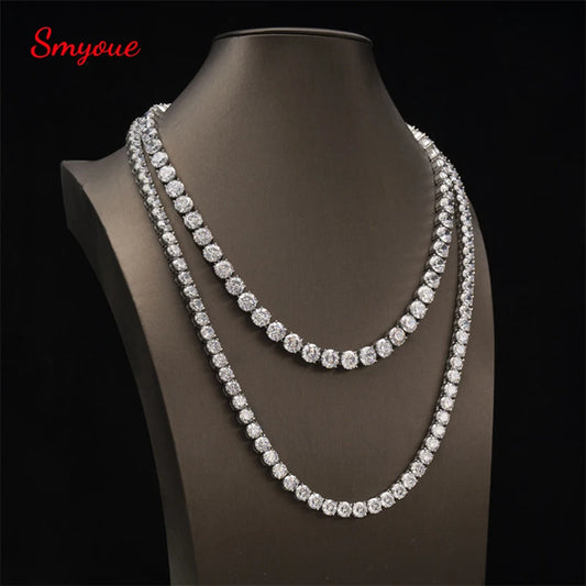 Smyoue 4/5mm Full Moissanite Necklace for Men Women Sparkling Lab Diamond Necklace Tennis Chain 925 Sterling Silver Fine Jewelry