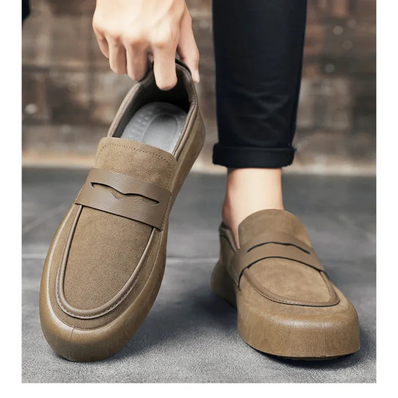 Loafers Men Shoes Leather Walking Shoes Business Non-slip Soft Bottom Work Loafers Round Flat Bottom Footwear Outdoor Sneaker