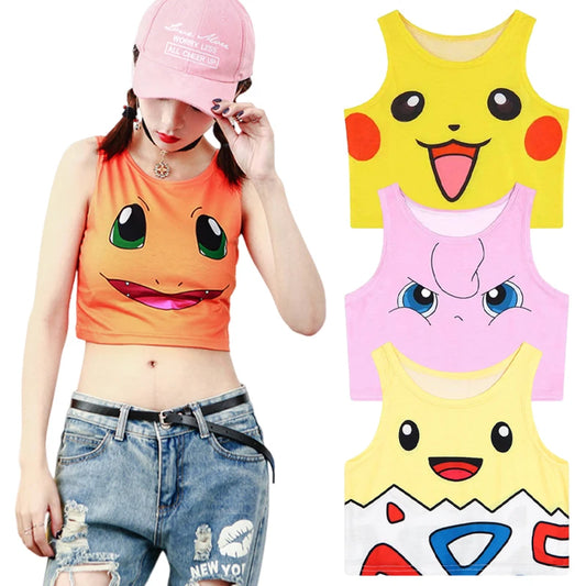 Pikachu Camisole Women Summer Vest Cartoon Anime Casual Clothes T-shirt Slim Elastic Top Lady Sexy Crop Tops Sleeveless Vest