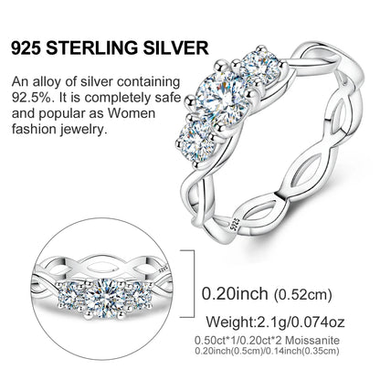 Total 0.9CT Moissanite Ring 100% S925 Sterling Silver for Women Female Eternity Sparkling Classic Band Wedding Rings Jewelry